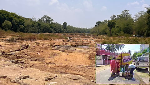 ಬತ್ತಿದ ಕಾವೇರಿ ನದಿಯ ಜಲಾನಯನ ಪ್ರದೇಶ - ಟ್ಯಾಂಕರ್
