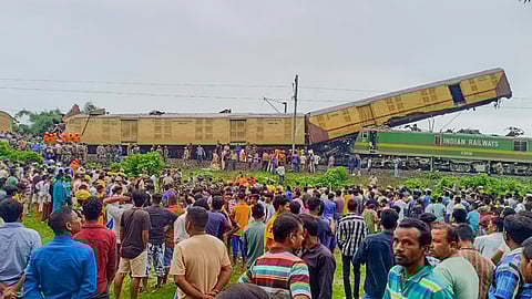 Rescue work underway after a collision between the Kanchanjungha Express and a goods train, near Rangapani railway station.