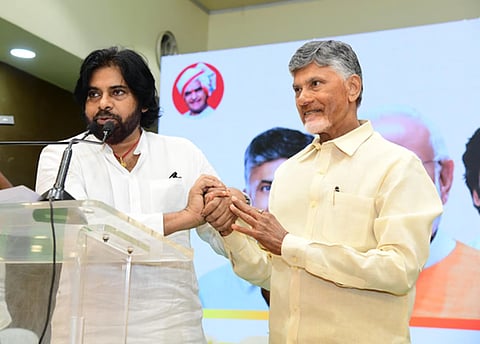 AP CM Nara Chandrababu Naidu with AP DCM and Janasena chief Pawan Kalyan
