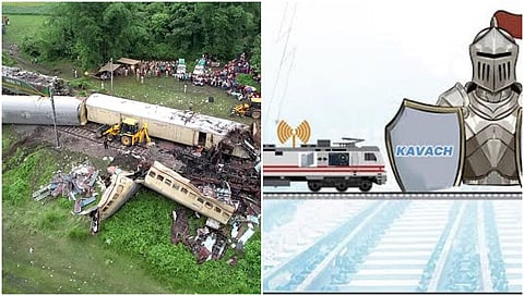 kanchanjunga express accident (to left) Kavach illustration (to right)
