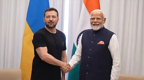 Ukrainian President Volodymyr Zelensky With Indian Prime Minister Narendra Modi.