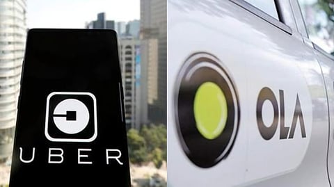 Uber app (L) and Ola cabs