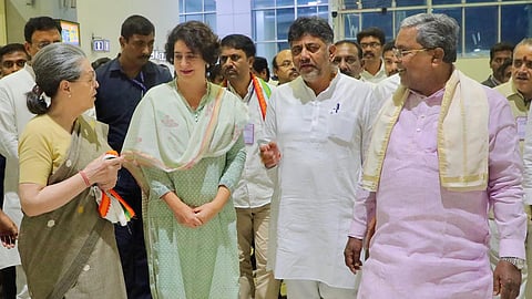 Sonia Gandhi, Priyanka land in Mysuru ahead of nomination filing; warmly received by Karnataka CM & DCM