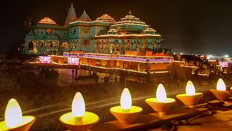diyas lit in Ayodhya Ram Temple