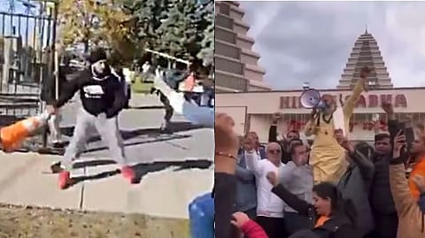 Khalistan supporters clashing on the grounds of the Hindu Sabha Mandir temple.