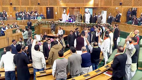 Ruckus in J-K Assembly as opposition MLAs raise slogans in protest over the special status resolution, in Srinagar, Friday