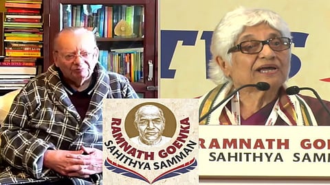 Ruskin Bond and Neerja Chowdhury - two of the winners of the Ramnath Goenka Sahithya Samman