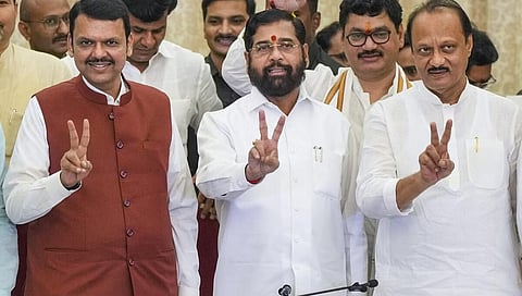 Devendra Fadnavis with Deputy CMs Eknath Shinde and Ajit Pawar