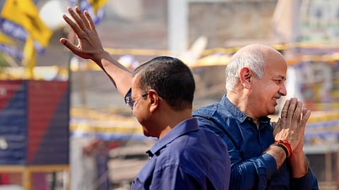 Arvind Kejriwal and Manish Sisodia during a public meeting in the national capital