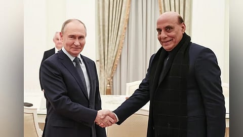 Defence Minister Rajnath Singh meets Russian President Mr Vladimir Putin