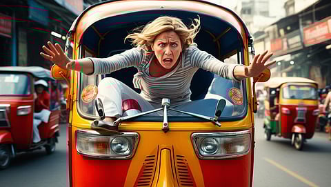 Woman jumps out of moving autorickshaw to save herself from drunk driver .