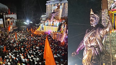 ಸಂಭಾಜಿ ಮಹಾರಾಜ ಪ್ರತಿಮೆ ಅನಾವರಣಗೊಳಿಸಿರುವುದು.