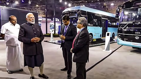 Prime Minister Narendra Modi visits the Bharat Mobility Global Expo 2025 at Bharat Mandapam, in New Delhi, Friday, Jan. 17, 2025