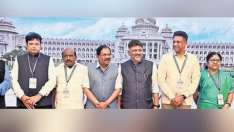 Karnataka ministers D K Shivakumar, G Parameshwara and MC Sudhakar along with their counterparts from other states in Bengaluru on Wednesday