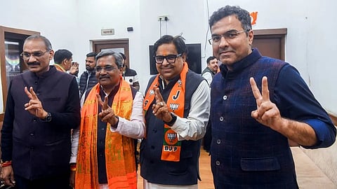 Former Delhi BJP president Satish Upadhyay, 2nd from left and Parvesh Verma, 1st from right, are the frontrunners for the top post