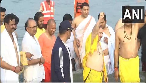 jp Nadda ,CM Yogi Adityanath dip at sangama