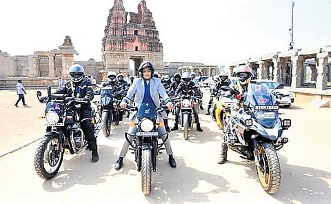 The bikers from Bengaluru arrive in Hampi for the Utsav on Friday