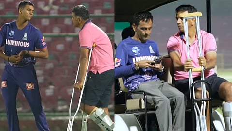 Rahul Dravid Walks On Crutches