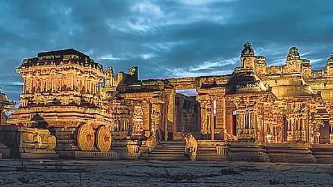 A file picture of illuminated monuments during one of the previous editions of Hampi By Night