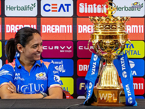 Harmanpreet Kaur with WPL Trophy.