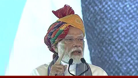 Modi addressing a rally in Hisar