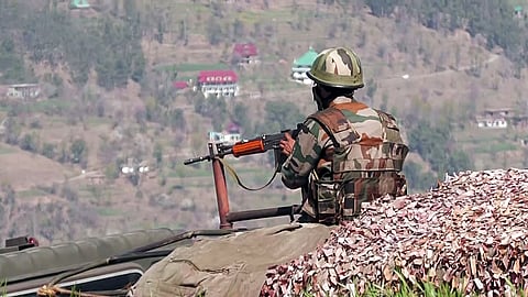 Security personnel keep a strict vigil at Surankote in Poonch, Jammu and Kashmir.