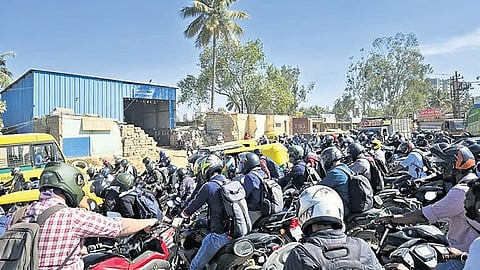 Peak-hour traffic near the Panathur ‘S’ Cross Junction
