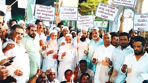 Muslim clerics and community members hold a candlelight vigil for the Pahalgam terror attack