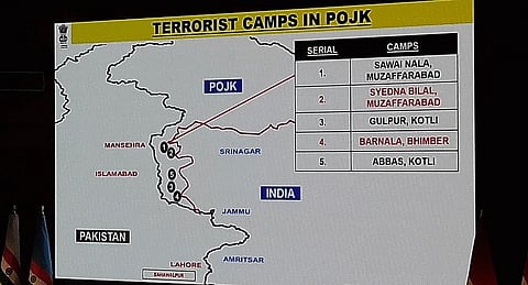 A map marking the nine terror camps targeted by India during Operation Sindoor in Pakistan and Pakistan-occupied Kashmir.