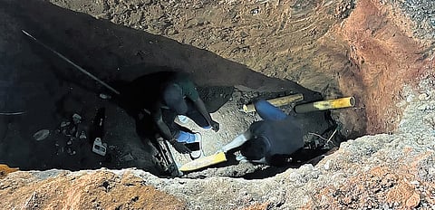 GAIL technicians undertake repairs of the pipeline in Malleswaram on Thursday
