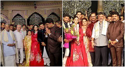 CM Siddaramaiah and DCM D K Shivakumar in MP B Y Raghavendra' son wedding reception