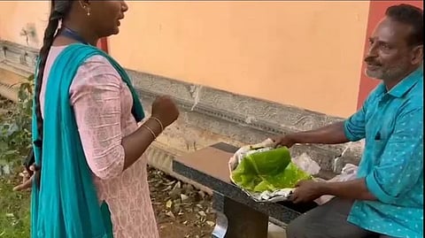 Devotees noticed a man eating non-vegetarian food inside the Annamalai temple premises.