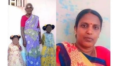 Kaleeswari (right), mother Chellammal, and her two granddaughters Lathikasri and Deepthi