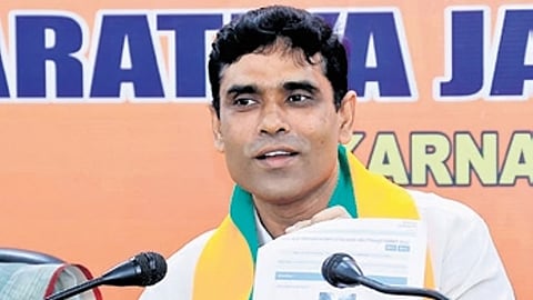 Karnataka BJP general secretary P Rajeev addresses media in Bengaluru on Tuesday
