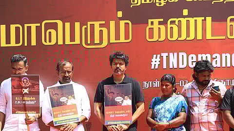 TVK founder Vijay leads agitation