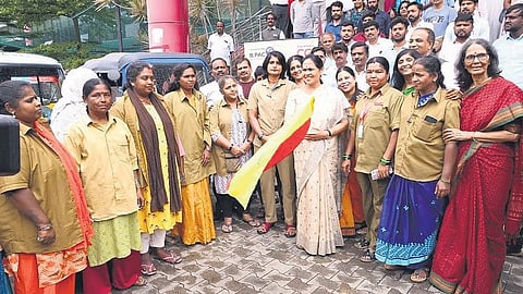 Union minister Shobha Karandlaje launches a free auto-driving training programme for women and transpeople in Bengaluru on Saturday.