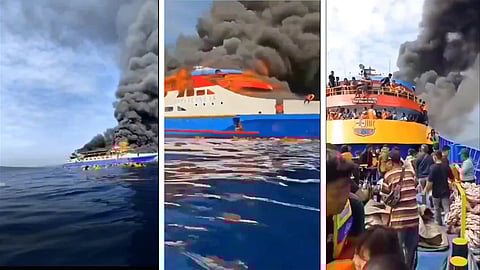 massive fire engulfs ferry in Indonesia