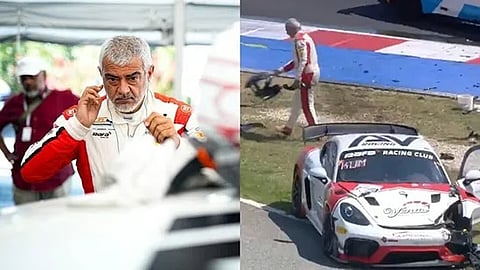 Ajith Kumar was seen helping to clear the debris