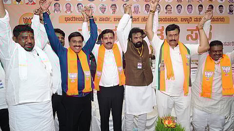Gangavathi MLA Gali Janardhan Reddy and former minister B Sriramulu shared the same stage