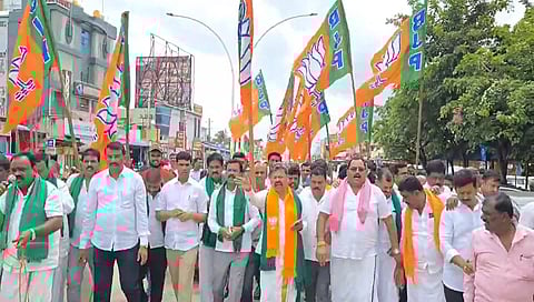Renukacharya and others in Protest