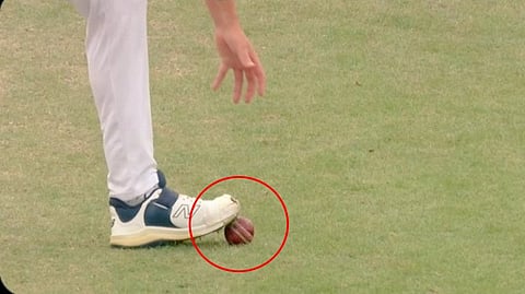 Brydon Carse seen stepping on ball during Manchester Test