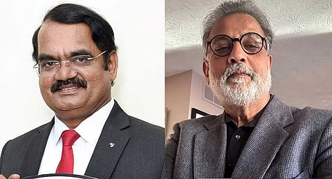 Former ISRO scientist M Annadurai and Tushar Gandhi