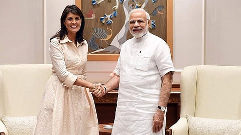 Former US ambassador to the UN Nikki Haley with PM Narendra Modi