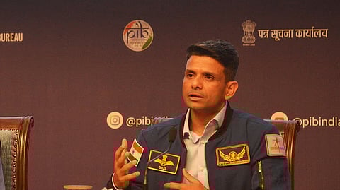 Astronaut Shubhanshu Shukla during the press meet