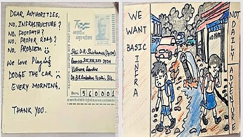 The children’s postcards highlighted the pathetic condition of roads in the city.