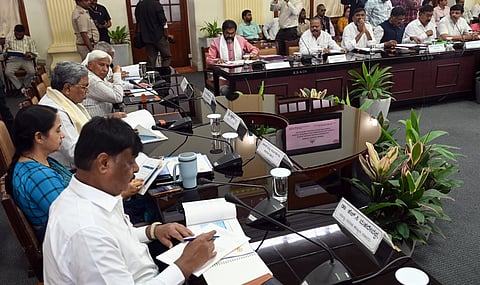 CM Siddarmaiah Chairing the meeting of the State level Vigilance and Monitoring committee for the welfare of Scheduled Castes /Scheduld Tribes, in Bengaluru on Monday.