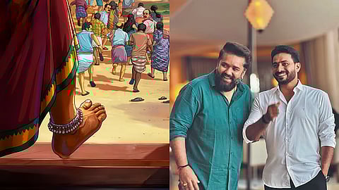 A poster for Su From So (L) and Shaneel Gowtham- director JP Thuminad (R)