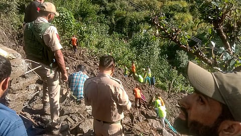 Search and rescue operation underway at an affected area after a cloudburst, in Ramban district, Jammu and Kashmir