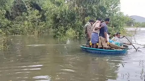 A body being ferried to the islet on a coracle in the Bhadra backwaters