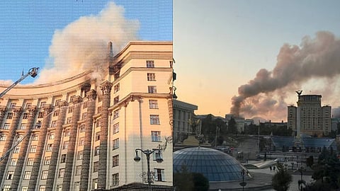 Plume of smoke rising from the Cabinet of Ministers building,